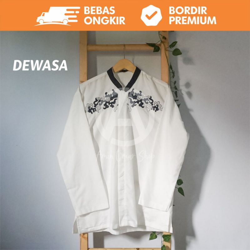 BAJU KOKO PUTIH BORDIR PREMIUM DEWASA LENGAN PANJANG