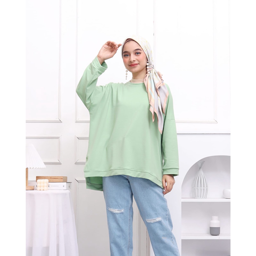ATASAN BLOUSE WANITA BATWING JUMBO BIGSIZE OVERSIZE BABYTERRY SPANDEX - 1780-Green Muda