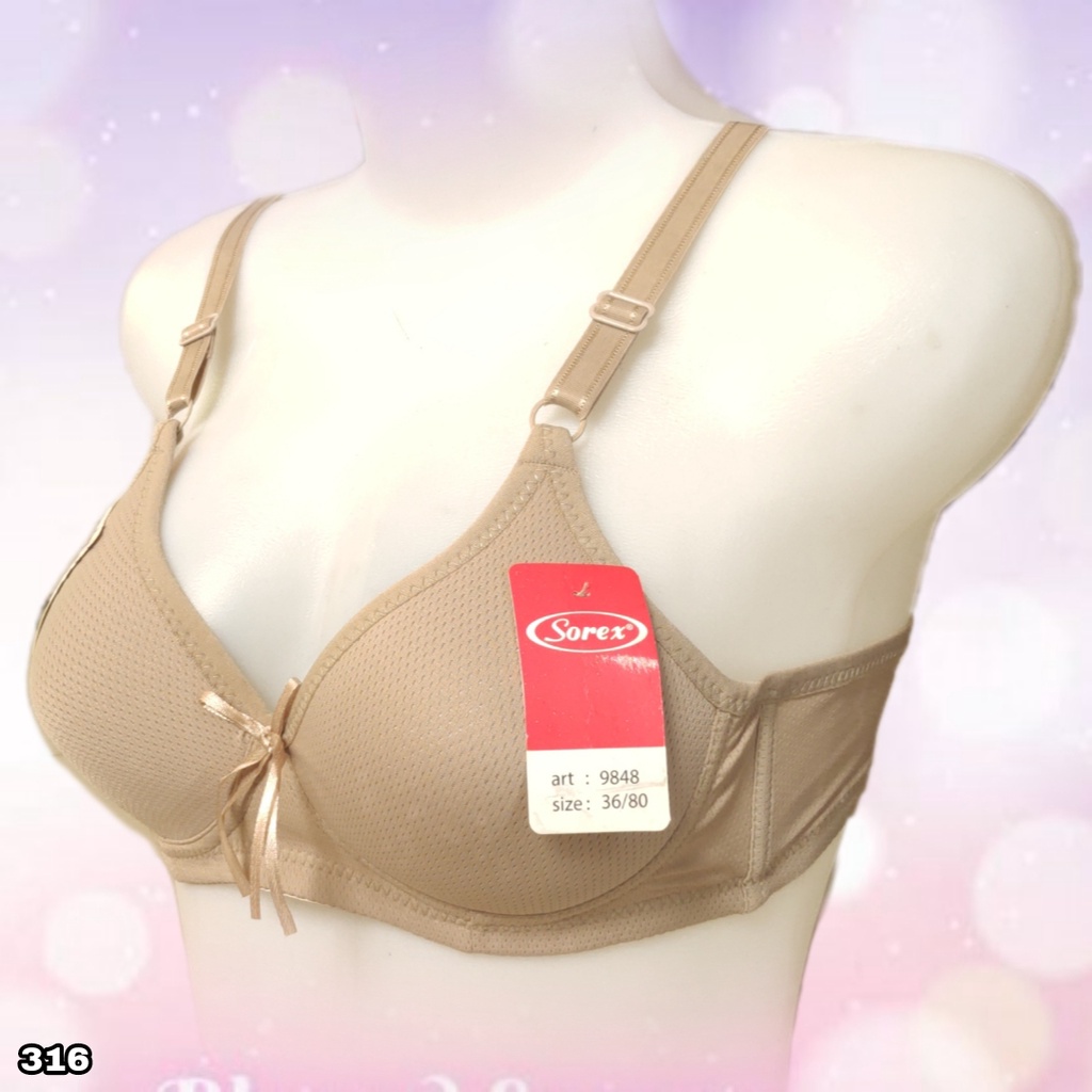 K316 - BRA/BH WANITA SOREX BUSA TIPIS TANPA KAWAT CUP KECIL 34A - 40A  DUA PENGAIT