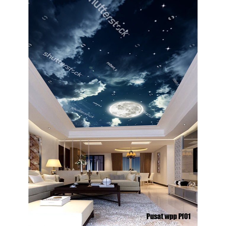 Wallpaper plafon langit malam - Wallpaper plafon mewah- Wallpaper plafon 3D- Wallpaper custom plafon