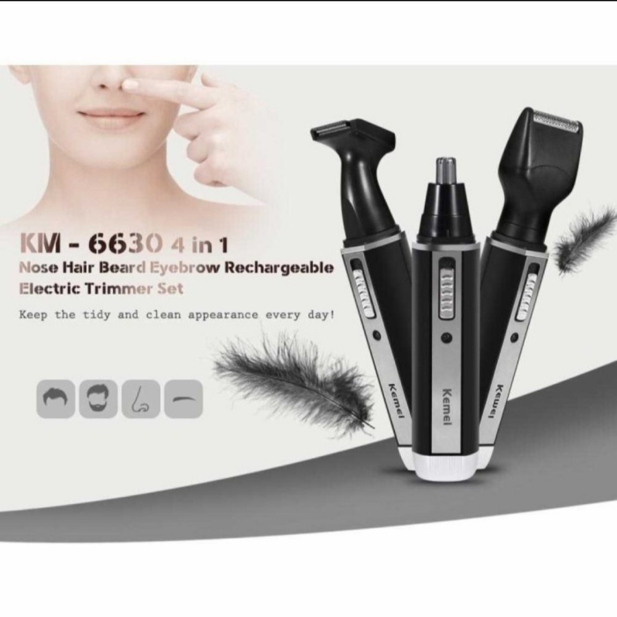 KEMEI KM 6630 ALAT CUKUR ELEKTRIK 4 IN 1 NOSE EAR EYEBROW TRIMMER ORI