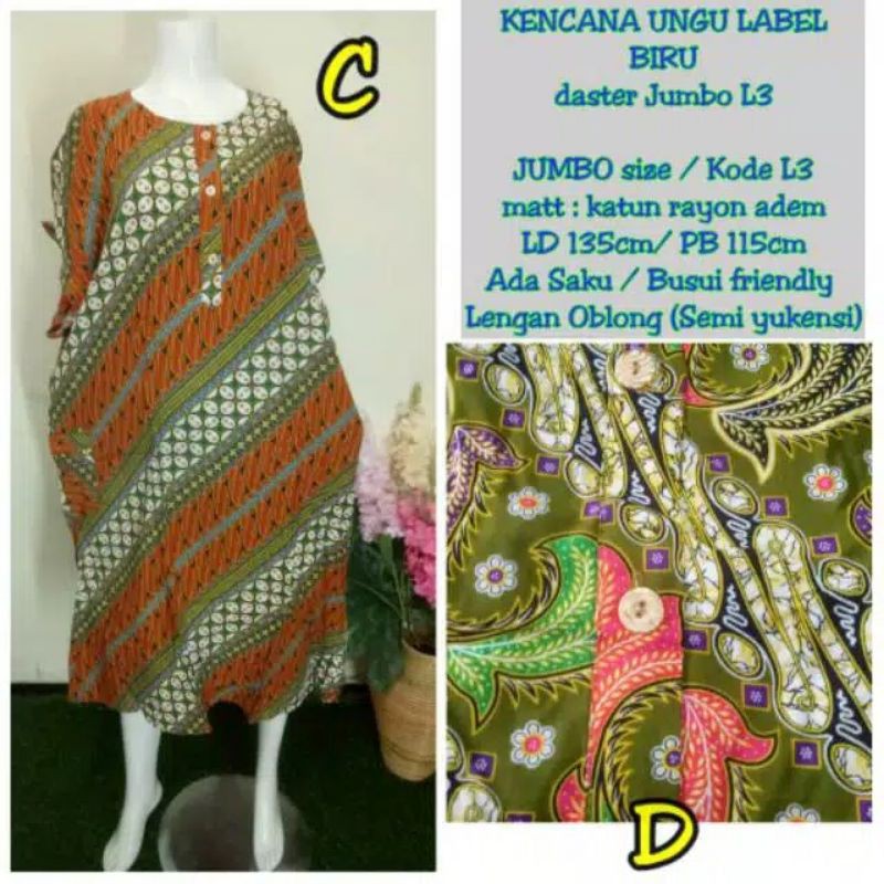 Daster Jumbo Kencana Ungu Label Biru