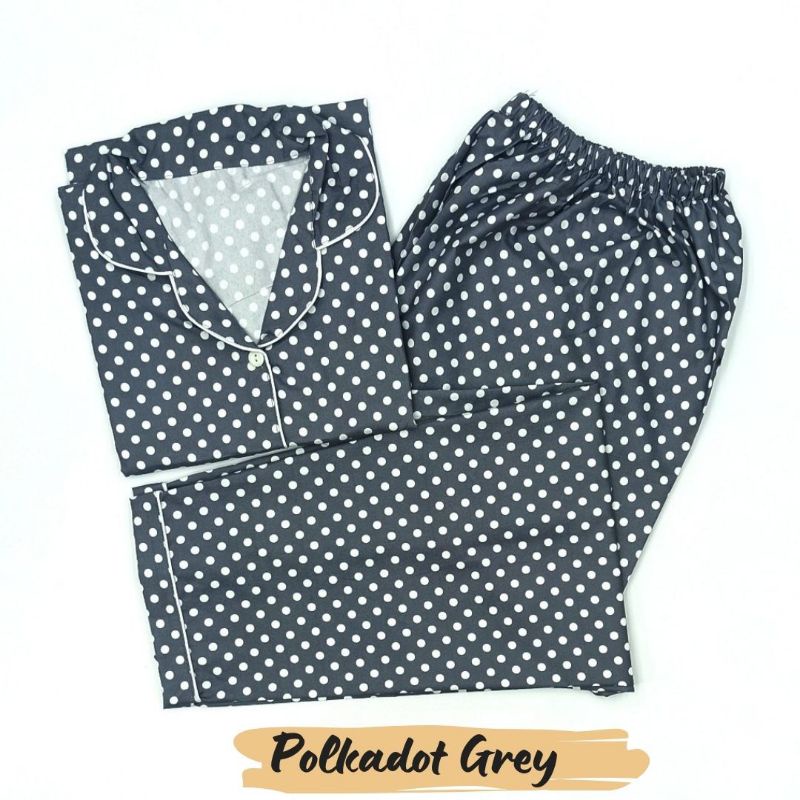 Baju Tidur Wanita | Piyama Wanita Kekinian | Oneset Setelan Wanita Bahan Katun Polymicro Bebas Pilih Motif-Polkadot Grey