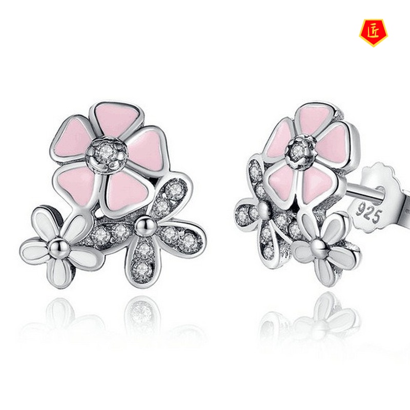 [Ready Stock]925 Silver Fashion Sweet Three Small FlowersStud Earrings