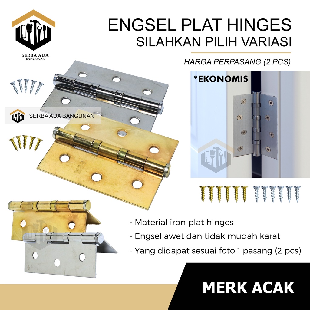 [COD] Engsel Pintu Jendela 3 Inci 4 Inch - PLAT BESI ( HARGA 1 PASANG KOMPLIT DENGAN MUR) HIGH QUALITY