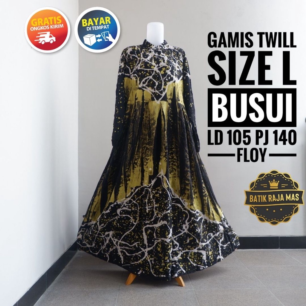 Gamis Wanita Remaja Dewasa Syari Raya Lebaran Terbaru Kekinian Twill Ori Pekalongan Motif Batik Abst