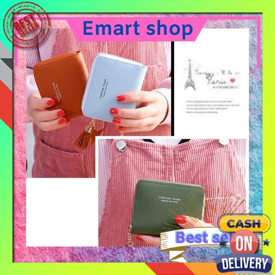 Dompet Wanita Koin Mini Bahan Asli Lembut Gaya Korea Untuk Wanita // Dompet Lipat Wanita Kecil Hitam