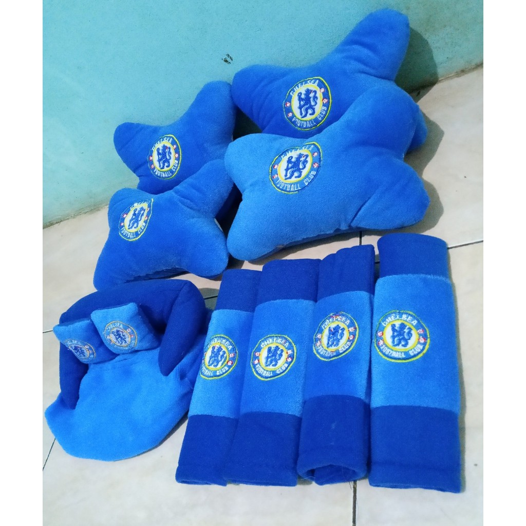 Bantal Mobil CHELSEA Biru Bantal Isi 4 Sandaran Leher Kepala Chelsea Blue