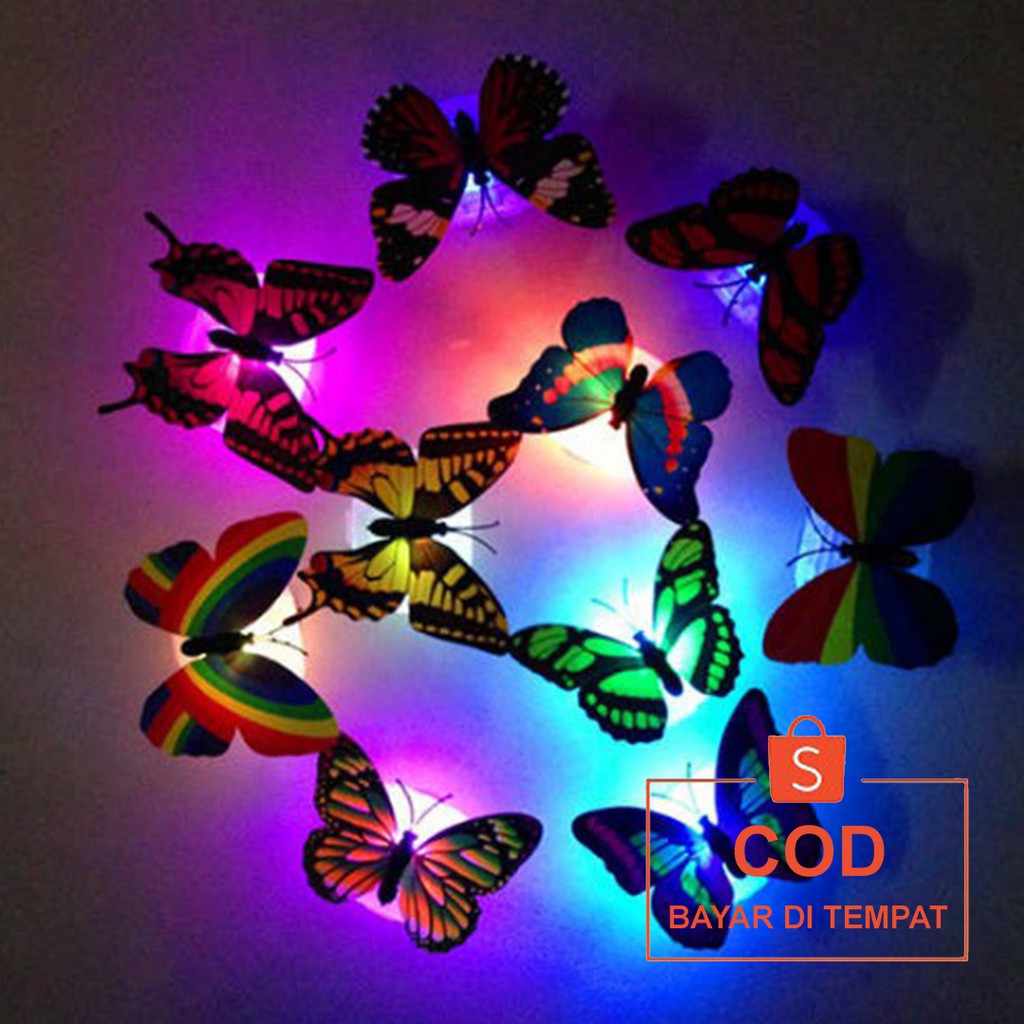 ✅COD Lampu Tidur Hias Led Kupu-kupu Nyala Butterfly Tumblr Pentol Wall Sticker Wallpaper Dinding Perlengkapan Hiasan Dekorasi Kamar Tidur Ruang Tamu Ruangan Rumah