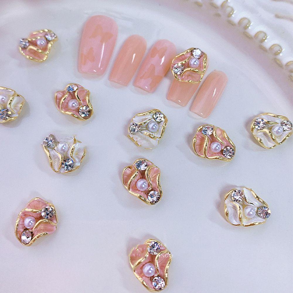 AUGUSTINA Agustin 3D Dekorasi Nail Art Mutiara Phnom Penh Wanita Kelopak Bunga Membuat Perhiasan Berlian Imitasi Manikur Aksesoris