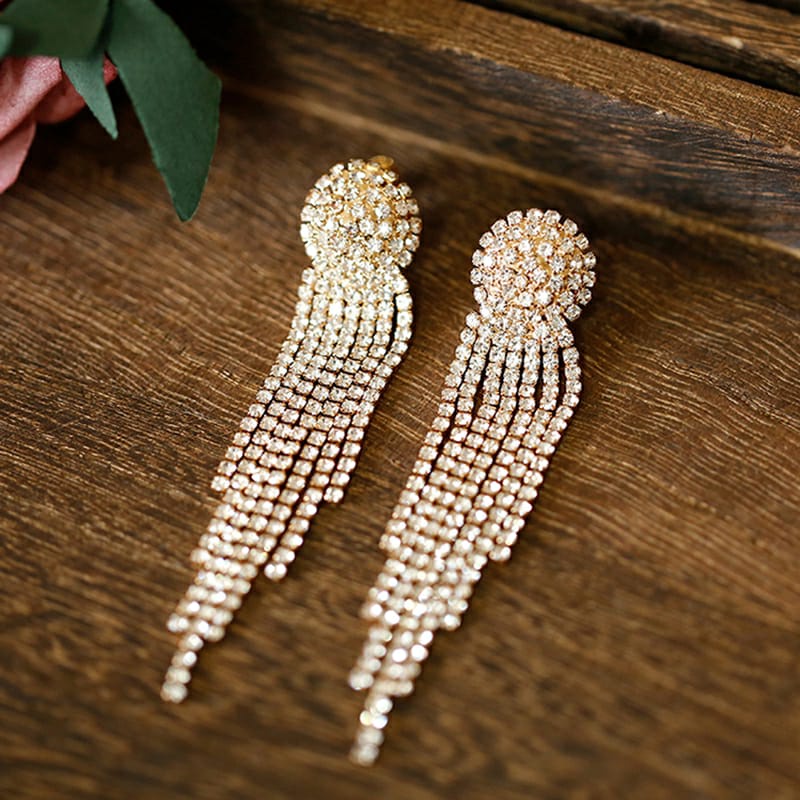 Jurai Earring - Anting Giwang Model Jurai Dengan Kristal + Rumbai Untuk Aksesoris Pengantin / Gaya