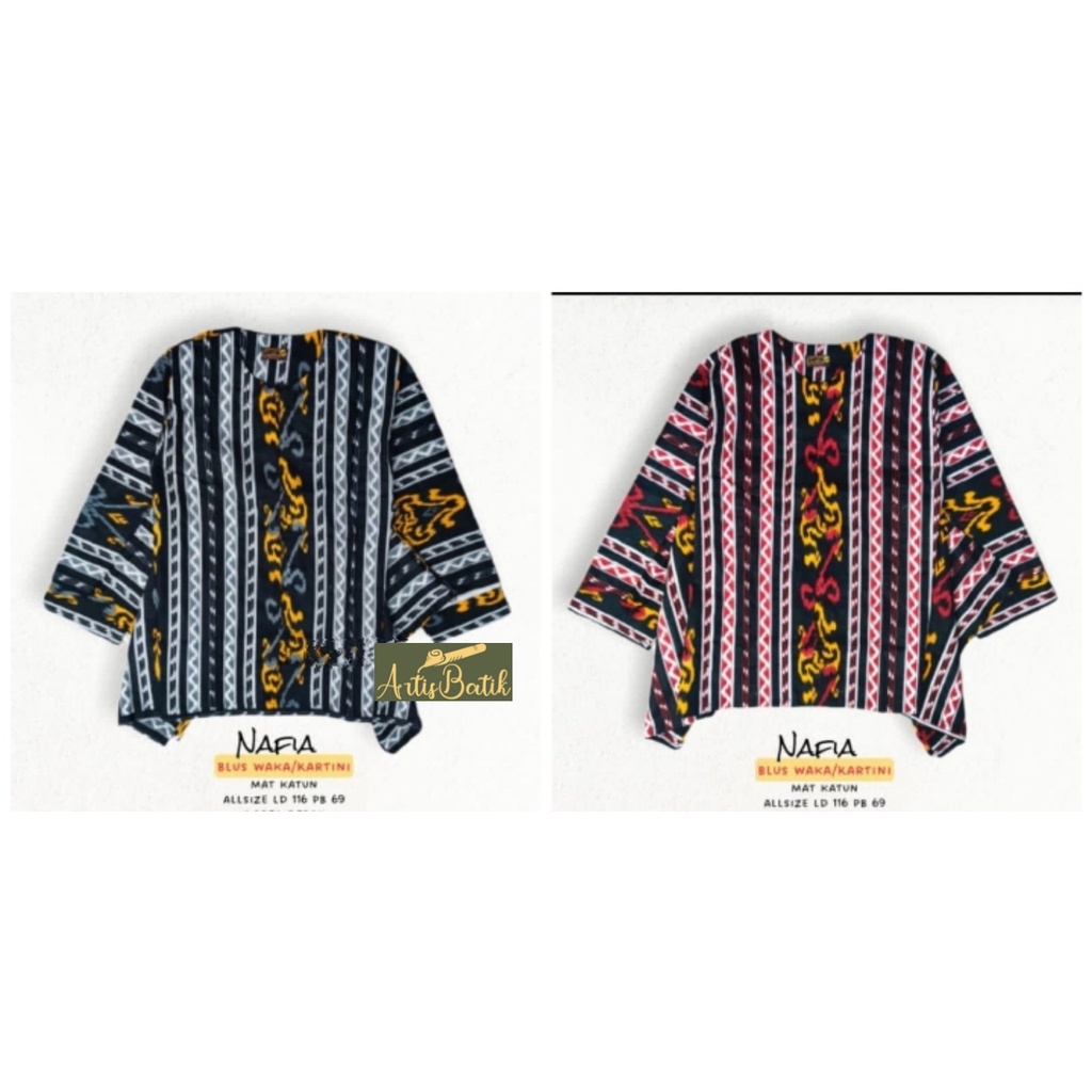 NEW ARRIVAL BLUS BATIK WAKA KARTINI NAFIA BLOUSE JUMBO LD 114 MOTIF CATTON HALUS SONGKET TENUN   BLU
