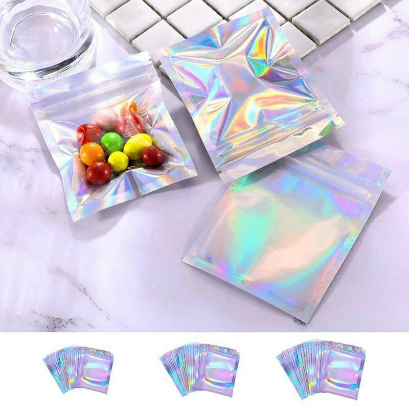 [5 Pcs] Ziplock Hologram / Ziplock Alumunium Foil Pouch Plastik Kemasan Dus Packing Packaging Rainbow