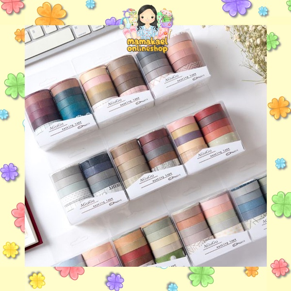 

1 set 10 pcs Washi tape retro solid color agugu paper tape solatip kertas hias jurnal diary planner MK1198