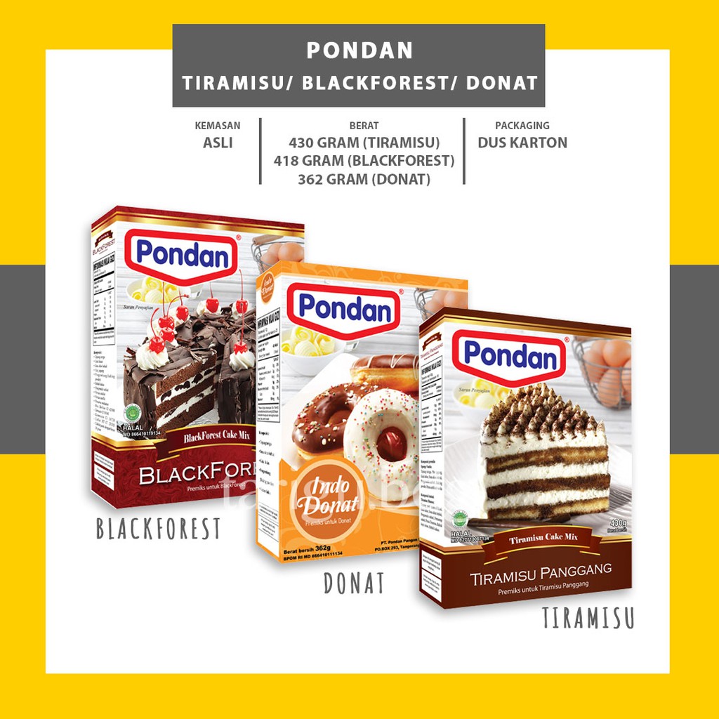 BLACK FOREST PREMIX PONDAN 418GR - TEPUNG BLACKFOREST INSTANT PREMIKS - BLACKFOREST CAKE MIX