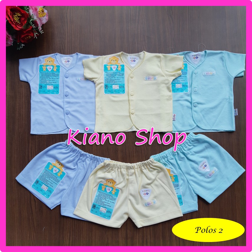LIBBY 6 PCS/ 3 SETELAN BAJU PENDEK CELANA PENDEK POLOS WARNA SIZE 0-6 BULAN / BAJU LIBBY