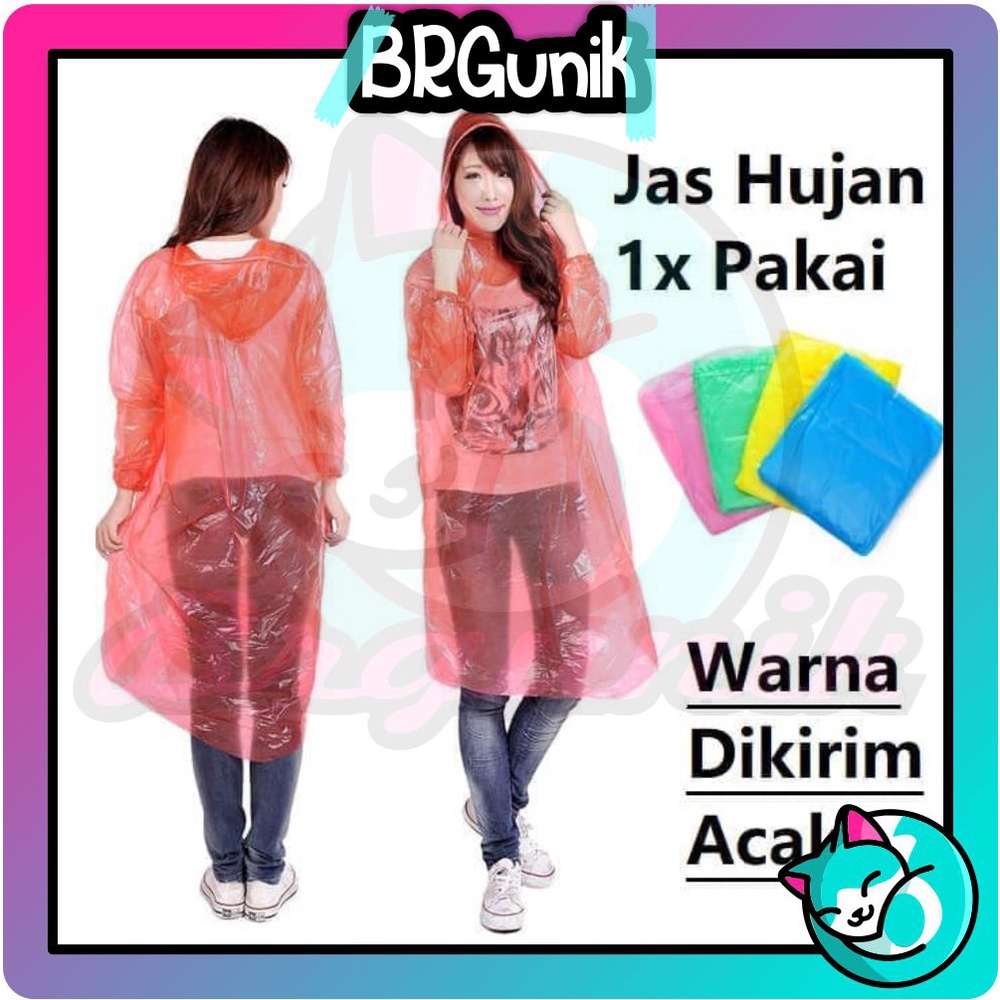 BRGUNIK Jas Hujan Plastik Sekali Pakai/ Jas Hujan Poncho Disposable Emergency Raincoat R090