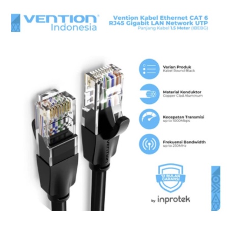 [10M] Vention Kabel LAN Cat6 UTP Gigabit Ethernet RJ45 FTP Black Hitam