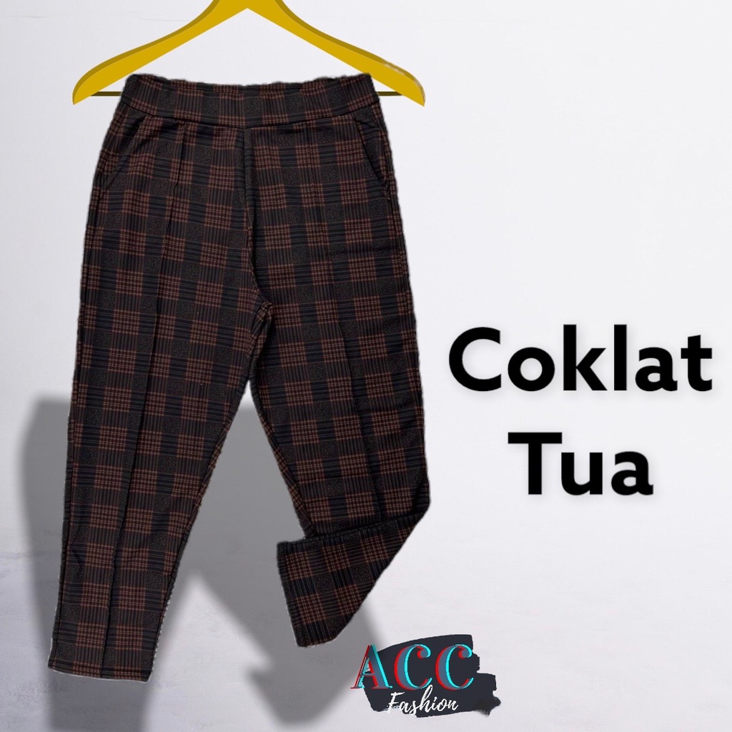 CELANA KOTAK KOTAK JUMBO WANITA CELANA PANJANG BIG SIZE JUMBO TARTAN PANTS BAHAN MELAR PINGGANG KARET