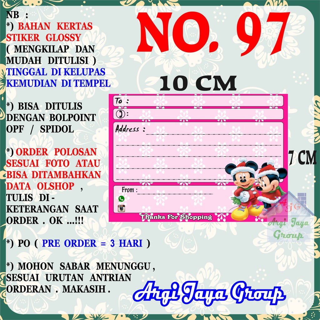 

Stiker Pengiriman - Sticker Alamat Olshop Murah Nomer 97 - 10x7 cm - Glossy