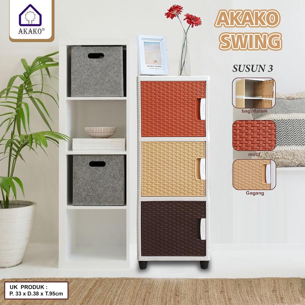 AKAKO - LEMARI PAKAIAN PLASTIK MINIMALIS/LEMARI ROTAN AKAKO SWING 3 SUSUN