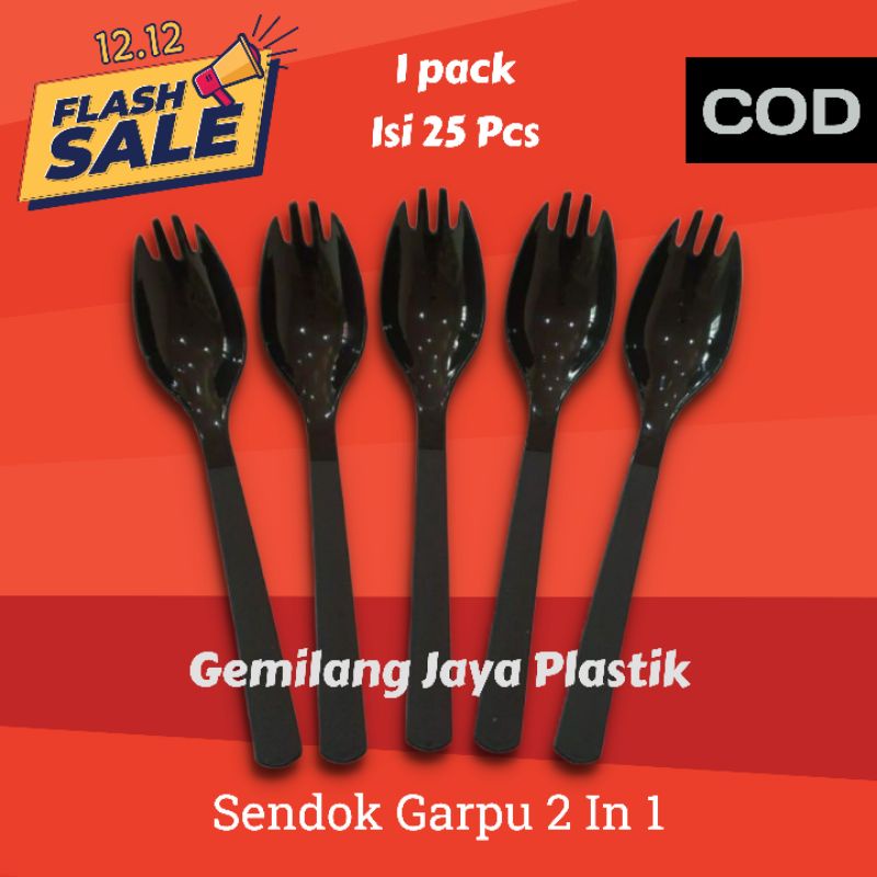 Sendok Plastik 2 in 1/ Sendok Garpu Plastik 2 in 1 (1pack isi 25pcs)