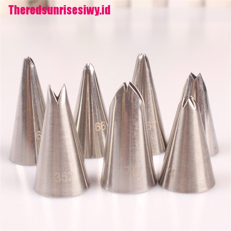 7pcs / set Nozzle Icing Piping Krim Kue Bentuk Daun Bahan Stainless Steel