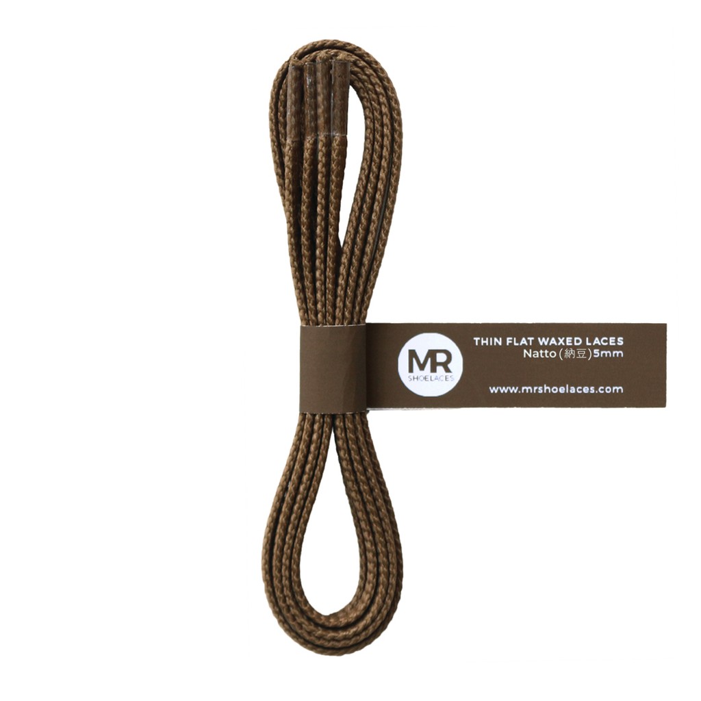 MR Shoelaces TH26 Natto (Coklat Muda) Tali Sepatu Lilin Gepeng Thin 3-4mm (Waxed Laces) 50cm 80cm 100cm 120cm 150cm