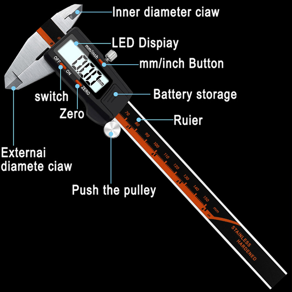 Quinton Jangka Sorong Vernier Caliper Digital 6 &quot;Bahan Stainless Steel Presisi Tinggi