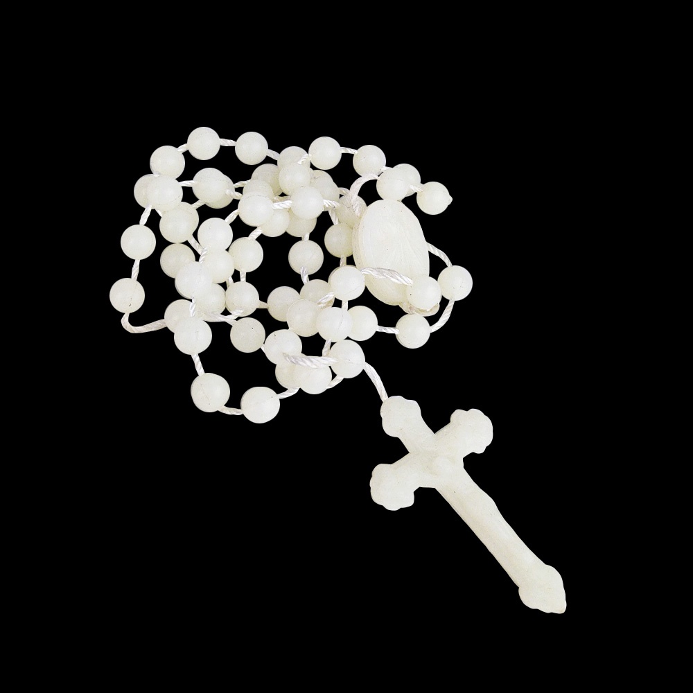 Kalung Rosario Manik Mote Fosfor 4mm Harces Salib Glow in The Dark