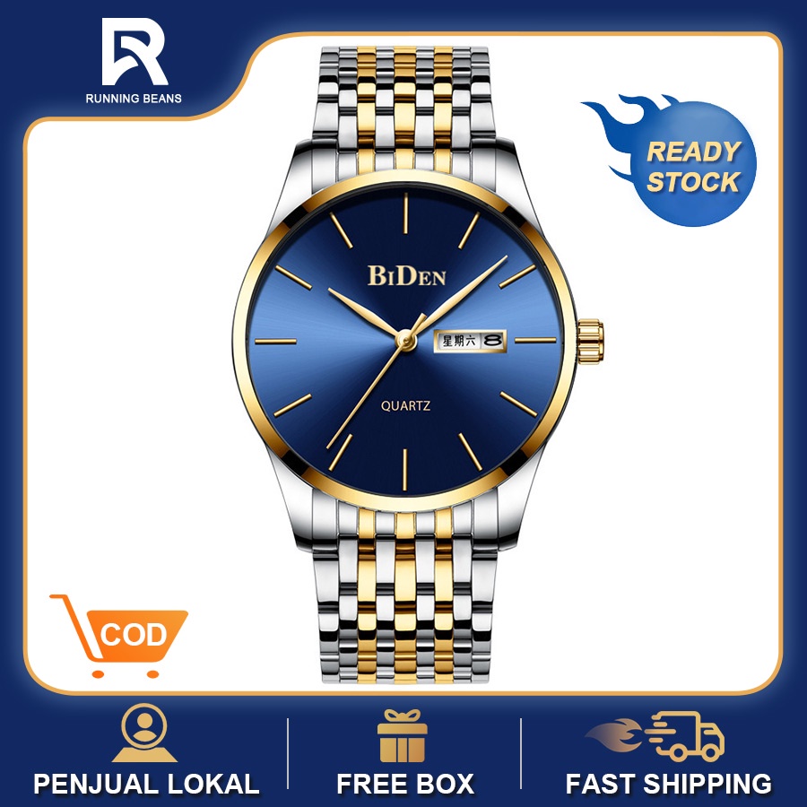 BIDEN 100%Ori Kuarsa Jam Tangan Pria Anti Air Kalender Fashion Men Watch Temperamen Jam Tangan Bisni