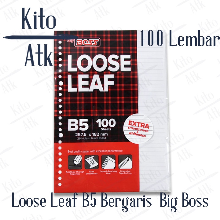 

Loose Leaf B5 Big Boss Garis / 100 Lembar Kertas Isi Binder 26 Holes
