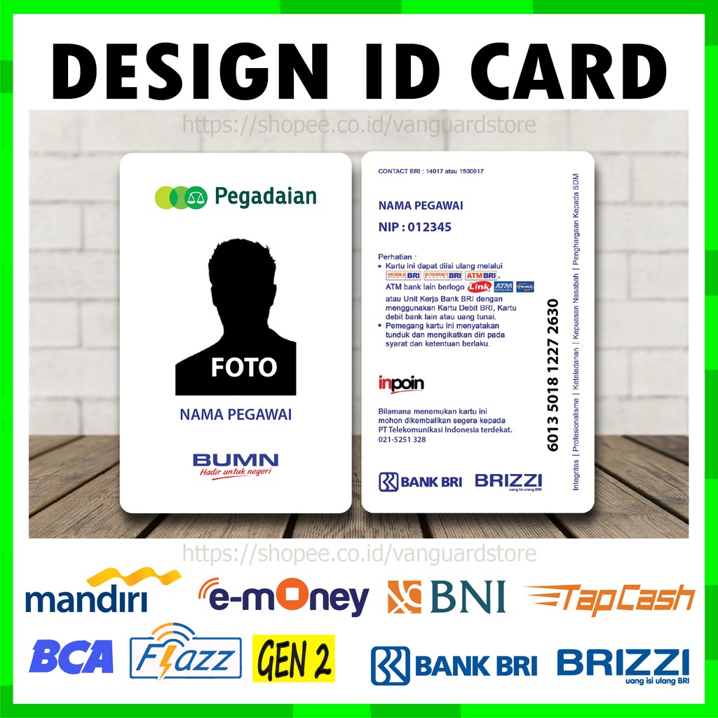 KARTU EMONEY ID CARD PEGADAIAN KARTU ETOLL E MONEY MANDIRI FLAZZ BCA BRIZZI BRI TAPCASH BNI - 2 SISI