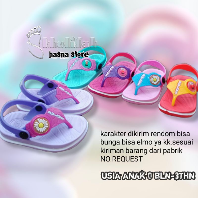 Sandal anak jepit tali belakang jibbitz berkarakter Barbie