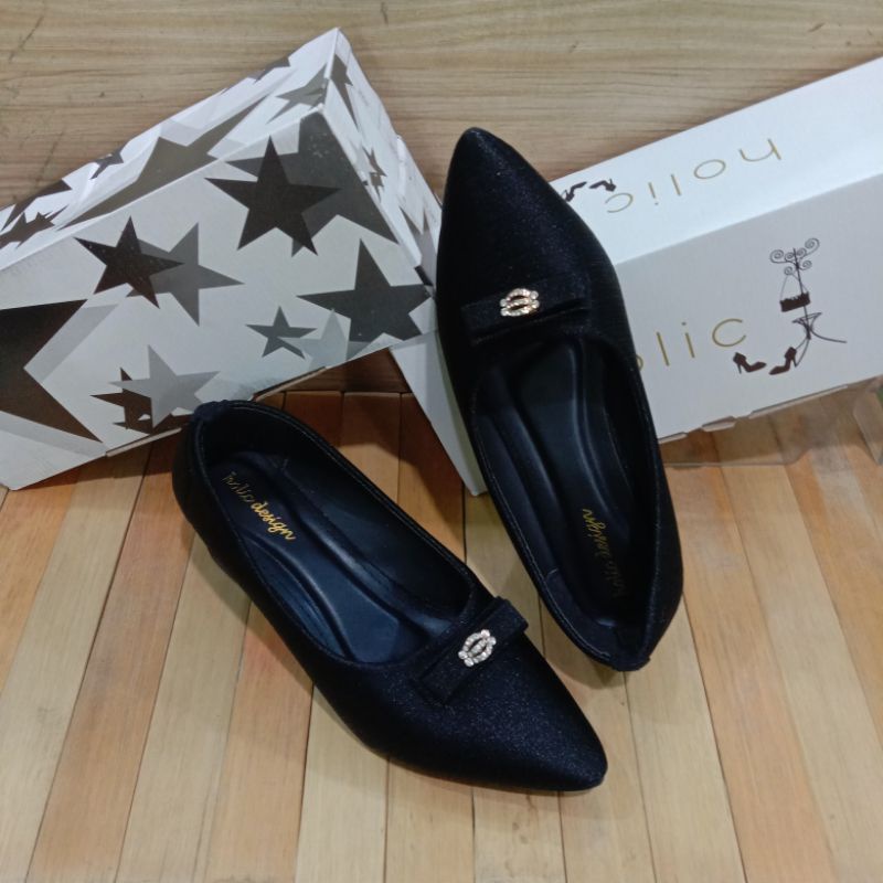 HOLIC "01" Hitam pansus wanita hak 5cm.sepatu pansus,flat wanita terbaru kualitas ekspor.