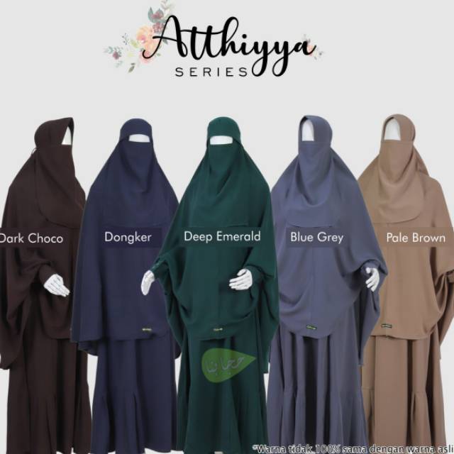 Atthiyya Hijabuna Gamis Syari Polos Navy Biru Dongker Dark Choco Deep Emerald Coklat Muda Pale Brown