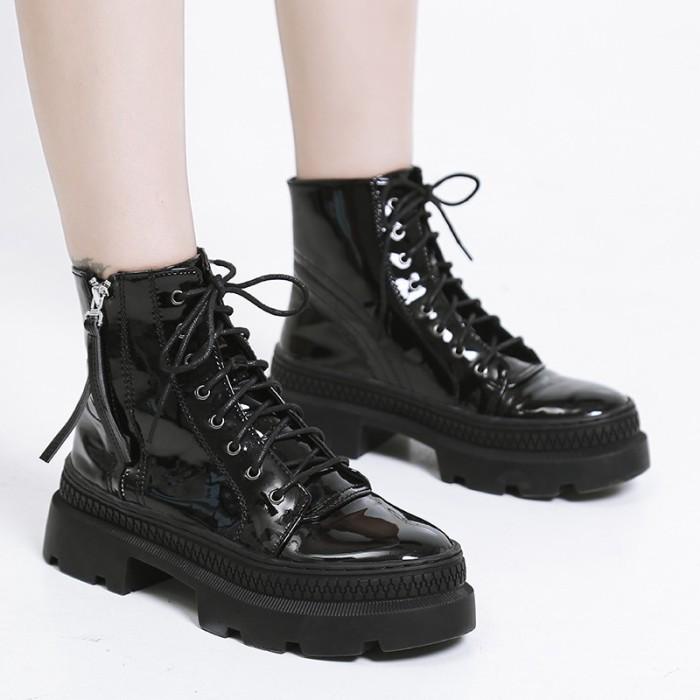 Sepatu Boots Wanita Model British Resleting Samping | Boots Martin