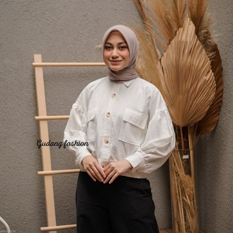 Jaket Kimi Atasan Wanita Crop Oversized Hits Selebgram Bahan Linen