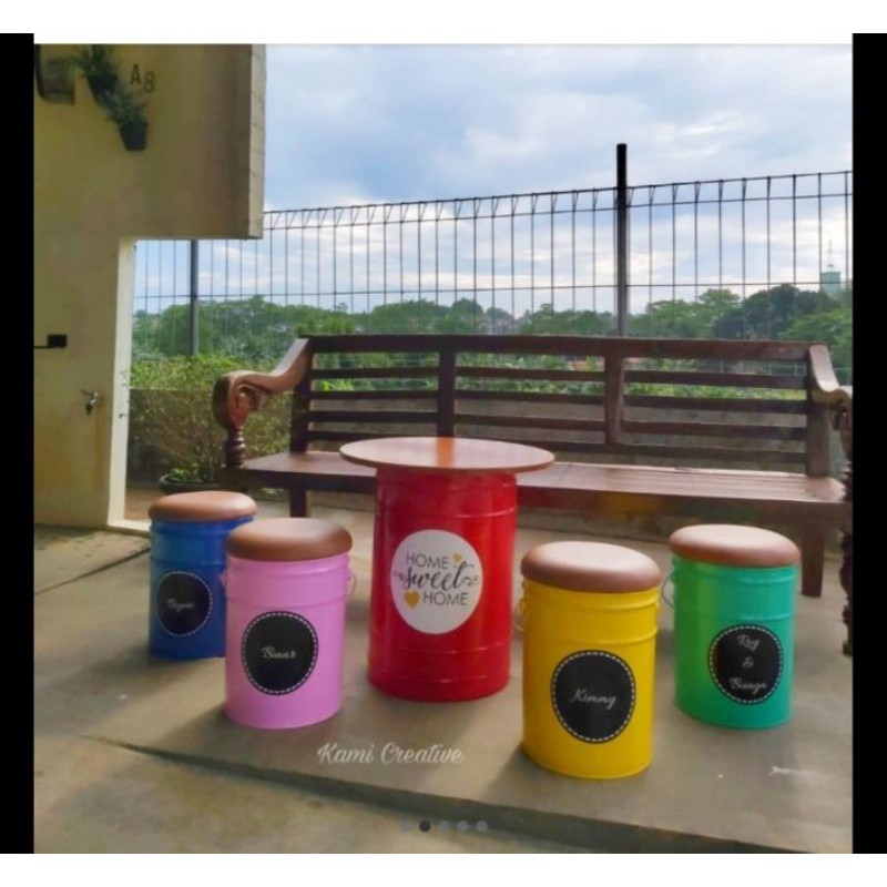 kursi tong set 4 kursi & 1 meja tong besi (expedisi sophee)