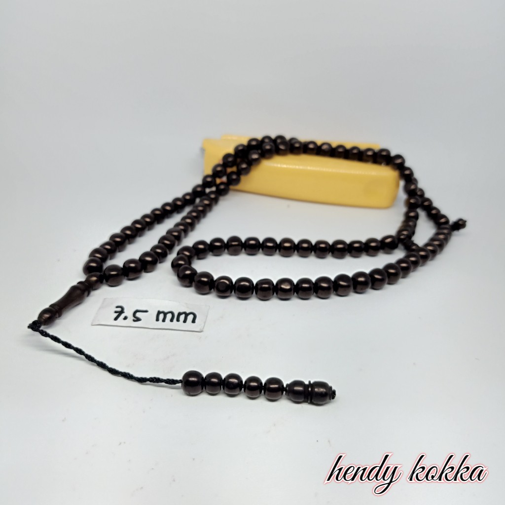 Tasbih Kokka kaukah 99 bulat  polos hitam 7,5 mm