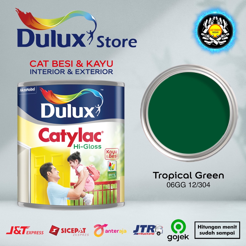 CAT MINYAK CAT KAYU DAN BESI DULUX CATYLAC HI-GLOSS 1 KG WARNA TROPICAL GREEN 06GG 12/304 HIJAU TUA 