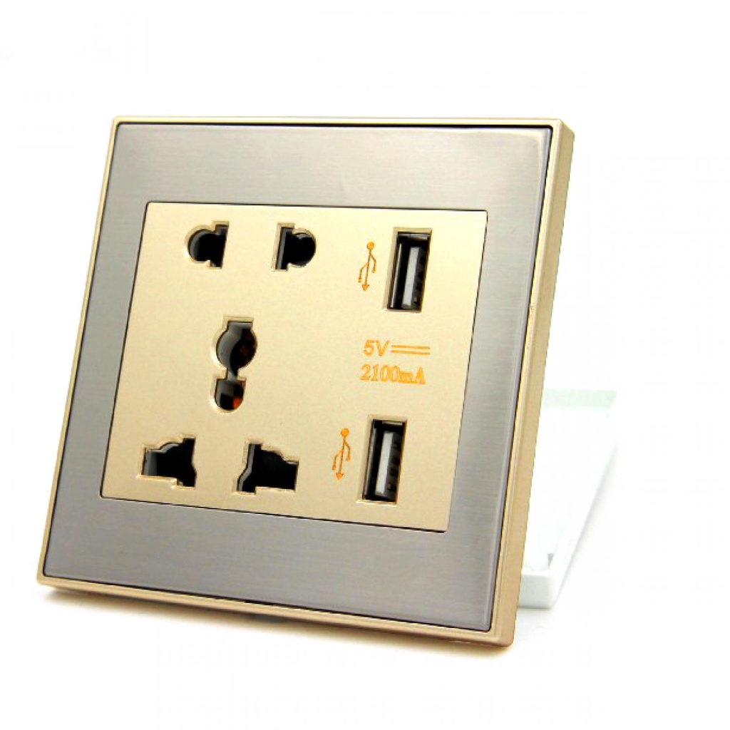 Kontak Universal UK EU US &amp; 2 USB Port  /  Saklar Dinding Tempel Rumah Broco Modern / Stop Kontak Usb Charger 2 Lubang Wall Socket Universal /Saklar Colokan Listrik Mengisi Daya Baterai Alat Elektronik Lainnya / Stop Kontak USB Charger Murah Original