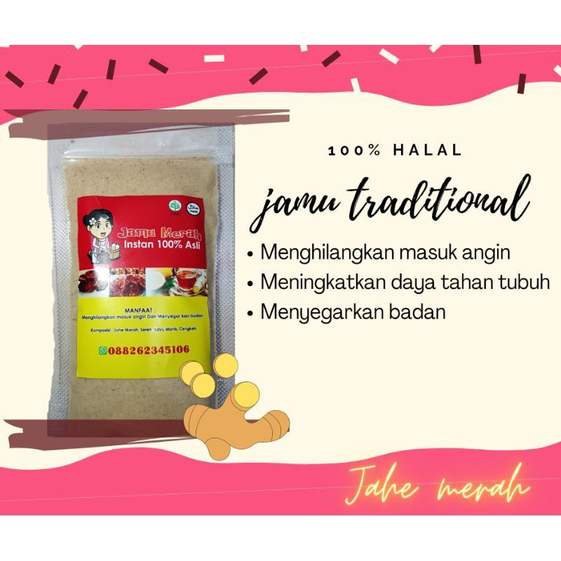 

Jamu Jahe Merah Instan Mbak Kinar 100% Ori Bubuk Minuman Jamu Traditional 100gram