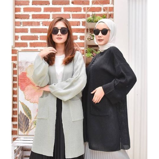 exoora long cardigan rajut wanita, kardigan tunik rajutan