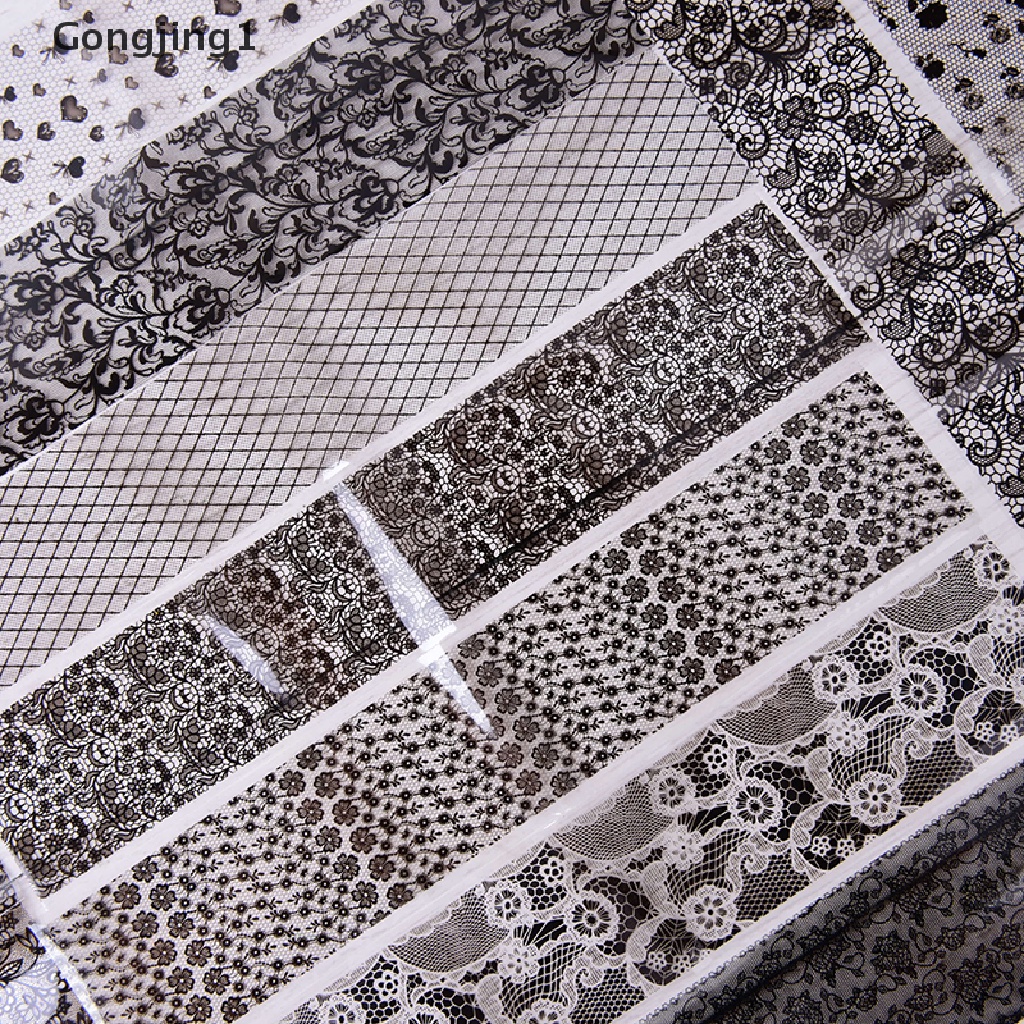 Gongjing1 20pcs / Set Stiker Decal transfer Foil Motif lace Bunga sexy Untuk Dekorasi nail art / Manicure