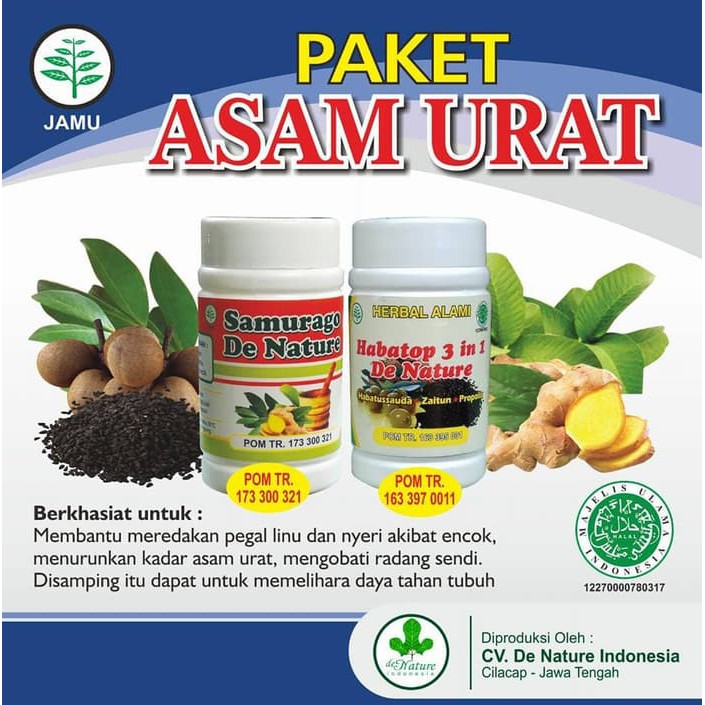 De Nature Samurago Habatop 100 Kapsul Paket Obat Asam Urat Alami