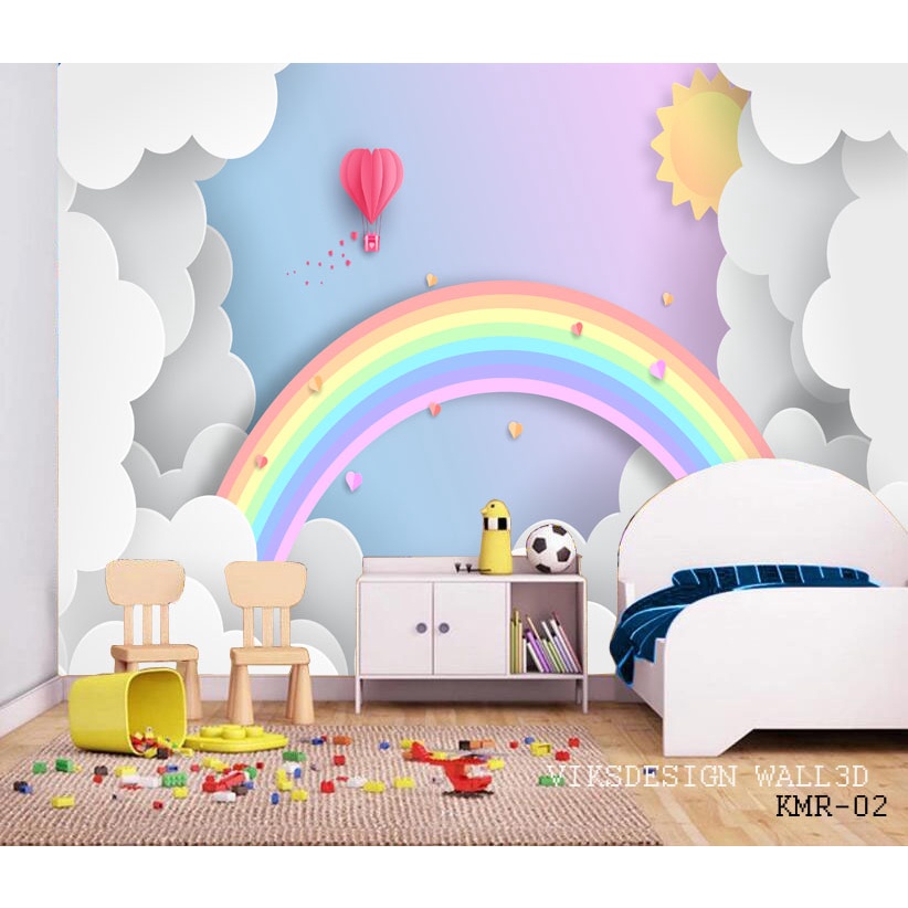 PUSAT dekorasi dinding , Stiker Dinding Kamar Anak Perempuan Motif Pelangi Awan Mural