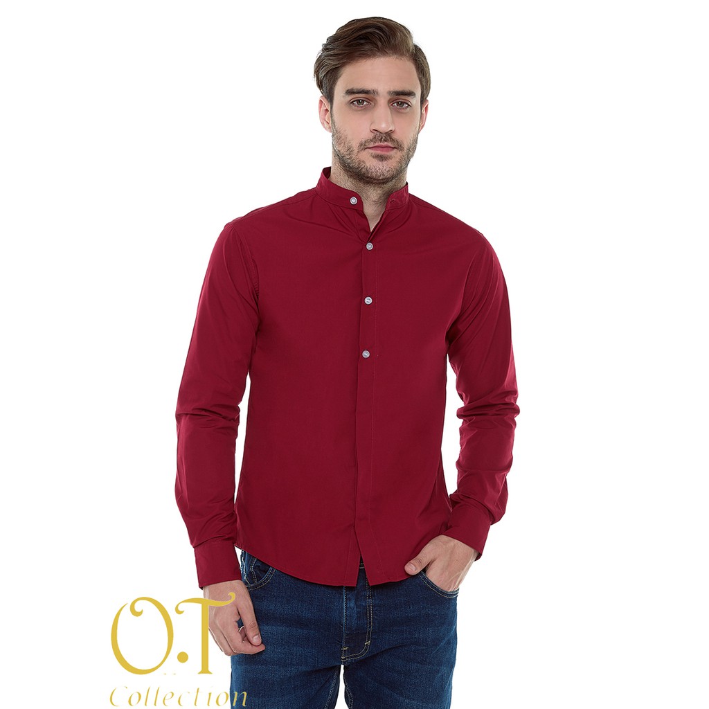 ATASAN HEM KEMEJA COWOK PRIA WARNA MERAH MAROON TEBAL DINGIN BAHAN POLYESTER GOOD QUALITY IMPORT ORI