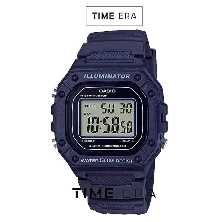 Casio Original W-218H-2A /  W218H-2A - Jam Tangan Pria - Digital - Karet - Biru Navy