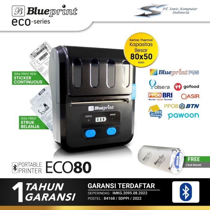 Printer Thermal Portable Blueprint ECO80 Bluetooth USB Print Struk Kasir